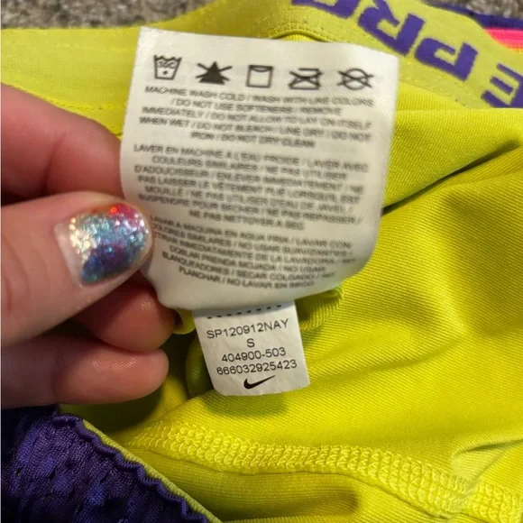 Nike Women's Purple and Yellow Athletic Shorts - Picture 3 of 9